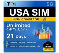 TSIM USA SIM Card 21 Days with Call Home | High Coverage | Unlimited Data on AT&T Network | Unlimited Local + International Call/Texts in USA (including Alaska) 5G SIM Card!