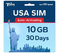 TSIM USA SIM Card 30 Day 10GB | High Coverage Multi-Operator 5G Network | Auto-Activating | Refillable Plan | Hotspot Allowed | Data Only