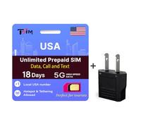 TSIM USA SIM Card for Travel to the USA + USA Plug Adapter | T-Mobile Network with Unlimited Data, Calls & Texts | Prepaid | 5G/4G LTE High-Speed Internet | Tethering/Hotspot Allowed! (18 Days)