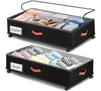 Tsinglax Under Bed Storage with Wheels 2-Pack - 66L XXL Larger Stackable Under Bed Storage Containers with Clear Window & Labels, Rolling Under Bed Drawers for Clothes, Shoes, Blankets (Dark Grey)