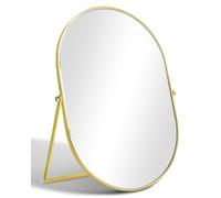 TSKDKIT Tabletop Mirror 30 × 20 cm Desk Mirror on Stand with Adjustable Angle and Gold Metal Frame, Freestanding Design for Makeup and Dressing Tables (Oval, Gold)