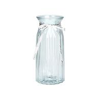 TSKDKIT Tall Glass Flower Vase with Ribbon, 24 x 10cm Decorative Clear Vase with Wide Opening for Tulips, Daffodils & Dried Flowers - Elegant Home Décor or Gift for Women