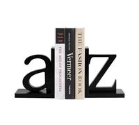 TSKIQQLQ Book Holder Premium Wooden Bookends Set - Black A/Z Alphabet Book Holder for Shelves - Unique Decorative Book Stopper and Clip Design Office Decor
