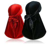 TSKNOMO 2 Pcs Velvet Durags for 360 Waves, Silky Doo Rag Durag Head wraps with Extra Long Tail and Wide Straps for Men Women