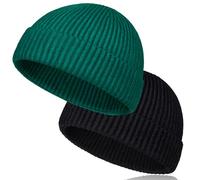 TSKNOMO 2 PCS Wool Short Fisherman Beanie for Men, Soft Knit Cuff Trawler Beanie Caps Winter Warm Hats for Women