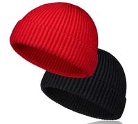 TSKNOMO 2 PCS Wool Short Fisherman Beanie for Men, Soft Knit Cuff Trawler Beanie Caps Winter Warm Hats for Women