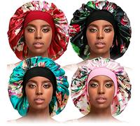 TSKNOMO 4 Pcs Silky Sleep Bonnet Extra Large Hair Bonnets for Women Hair Care, Satin Sleeping Cap Big Bonnets for Curly Hair