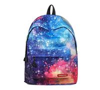 Tskybag Galaxy School Bag Backpack,Unisex Galaxy School Backpack Canvas Rucksack Laptop Book Bag Satchel Hiking Bag (Blue and Red)