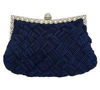 Tskybag Ladies Girls Womens Evening Clutch Bags Wedding Bridal Braided Rhinestone Purse Handbag (Navy Blue)