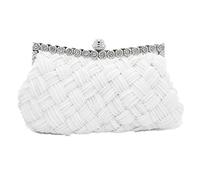 Tskybag Ladies Girls Womens Evening Clutch Bags Wedding Bridal Braided Rhinestone Purse Handbag (White)