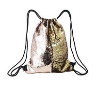 Tskybag Mermaid Sequin Bag Drawstring Sequins Backpack Glitter Mermaid Backpacks Magic Dance Bags for Women Girls Teens (Champagne/Gold)