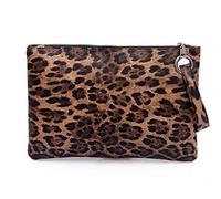 Tskybag Oversized Clutch Bag Purse, Womens Large Pu leather Evening Wristlet Handbag (Brown Leopard)