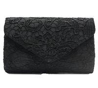 Tskybag Women's Elegant Floral Lace Clutch Bag Envelope Wedding Night Out Evening Handbags Bridal's Purse (Black)