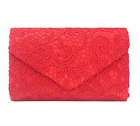 Tskybag Women's Elegant Floral Lace Clutch Bag Envelope Wedding Night Out Evening Handbags Bridal's Purse (Red)