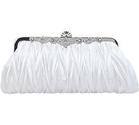 Tskybag Women's Evening Bag Satin Pleated Party Wedding Clutch Bag Bridal Braided Rhinestone Purse Handbag (White)