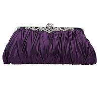 Tskybag Women's Evening Bag Satin Pleated Party Wedding Clutch Bag Bridal Braided Rhinestone Purse Handbag (Purple)