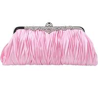 Tskybag Women's Evening Bag Satin Pleated Party Wedding Clutch Bag Bridal Braided Rhinestone Purse Handbag (Pink)