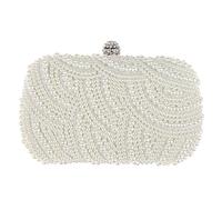 Tskybag Women's Hand Pearl Bag Ladies luxury Handmade Pearl Evening Clutch Handbag (White)