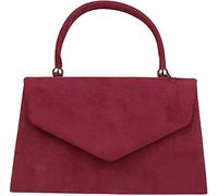 Tskybag Women's Top Handle Faux Suede Envelope Clutch Bag Wedding Suede Handbags Party Prom Clutch Bag Elegant Clutch (Burgundy)