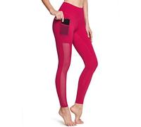 TSLA CLSL High Waist Yoga Pants Trousers, Tummy Control Leggings, Non See-Through 4 Way Stretch Workout Running Tights, Mesh Leggings Cherry, M