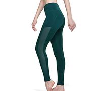 TSLA High Waist Yoga Pants Trousers, Tummy Control Leggings, Non See-Through 4 Way Stretch Workout Running Tights, Mesh Yoga Deep Green, S