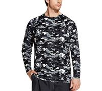 TSLA Men's Rashguard Swim Shirts, UPF 50+ Loose-Fit Long Sleeve Shirts, Cool Running Workout SPF/UV Tee Shirts, Basic Sun Block Camo Black, S