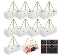 TSLBW 10 Pcs Transparent Cake Box Rectangle Cupcake Box,Small Macaron Packaging Boxes with 10pcs Cake Box Stickers,for Christmas Holiday Bakery Shop Party Treat Cupcakes Packaging (Gold S)