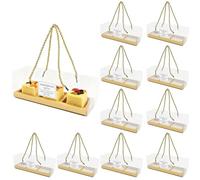 TSLBW 10 Pcs Transparent Cake Box Rectangle Cupcake Box,Small Macaron Packaging Boxes with 10pcs Cake Box Stickers,for Christmas Holiday Bakery Shop Party Treat Cupcakes Packaging (Gold/Square)