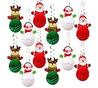 TSLBW 12 Pcs Christmas Decorations Set Christmas Decoration Honeycomb Balls Christmas Hanging Swirls Decorations Balls Santa Reindeer Snowman Ceiling Swirls Dangling Decorations