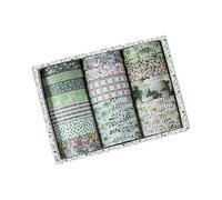 TSLBW 15 Rolls Washi Tape Sets Scrapbooking & Stamping Supplies Flower Theme Decorative Tape Multi-Patter Craft Tapes for DIY Journal Craft Gift Wrapping Scrapbooking (Green)