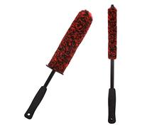 TSLBW 2 Pcs Car Wheel Brushes and Rim Cleaning Brush Long Handle Vehicle Kit Microfiber Hub Different Size Detailing Set Bendable Tire Brush, Black and Red