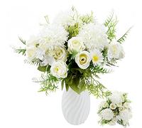 TSLBW 3 Bundles Artificial Flowers Mixed Rose Hydrangea Flower Bouquet Artificial Plants Flowers Decoration Fake Peony Silk Hydrangea Bouquet Decor for Home Wedding Office Table Decoration Gift