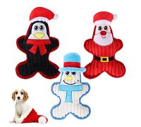 TSLBW 3 Pcs Christmas Dog Squeaky Toys Plush Interactive Pet Sounding Toys Interactive Pet Chew Set Penguin Snowman Santa Xmas Puppy Squeaky Presents for Small Medium Large Pets Teething Training (A)