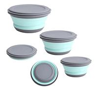 TSLBW 3 Pcs Collapsible Washing Up Bowl, Portable Camping Bowl with Lid Food Storage Outdoor Tableware Folding Lunch Box Portable Salad Bowl for Outdoor Travel Camping Hiking Caravan (Blue)