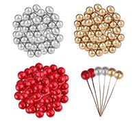 TSLBW 300 Pcs Christmas Holly Berries Red Gold and Silver Artificial Berries for Xmas Wreath Making Supplies Christmas Tree Flower Decorations Xmas Party Decoration (12mm)