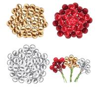 TSLBW 300 Pcs Christmas Holly Berries Red Gold and Silver Artificial Berries for Xmas Wreath Making Supplies Christmas Tree Flower Decorations Xmas Party Decoration (15mm)