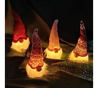 TSLBW 4 Pcs Christmas Gnomes Ornaments with LED Light, Swedish Gnome Decoration Gnomes Plush Knitted Santa Doll Xmas Gonk Dwarf Elf Figurines Tabletop Decoration Holiday Table Ornament Presents