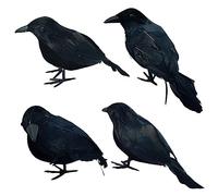 TSLBW 4 Pieces Halloween Crows Artificial Feathered Decorations Crows Realistic Looking Raven Spooky Black Feather Crow Bird for Halloween Party Haunted House Props Garden Decorations (B)