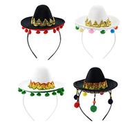 TSLBW 4 Pieces Mini Mexican Hats Headband Cinco De Mayo Mexican Fiesta Party Sombrero Hat Cute Straw Sombreros for Fiesta Carnival Summer Mexican Theme Kids Dogs Cats Party Decorations Multicolor