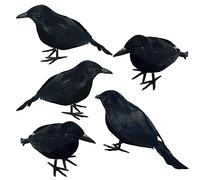 TSLBW 5 Pieces Halloween Crows Artificial Feathered Decorations Crows Realistic Looking Raven Spooky Black Feather Crow Bird for Halloween Party Haunted House Props Garden Decorations (A)