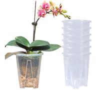 TSLBW 6 Pcs Clear Flower Pots Transparent Orchid Pot Plastic Flower Plant Pots with Drainage Holes Orchid Breathable Slotted Plastic Plant Pot Nursery Pots for Orchids, Succulents, Houseplants (10cm)