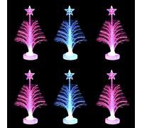 TSLBW 6 Pieces LED Mini Christmas Tree Colors Changing Fiber Optic Christmas Tree with a Star Battery powered Tabletop Christmas LED Night Light Tree for Xmas Holiday Decoration Gift