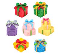 TSLBW 7 Pcs Resin Christmas Miniature Gift Box Ornament Mini Christmas Figurines Gift Boxes Cute Xmas Micro Landscape Decor DIY Fairy Garden Dollhouse Snow Globes (B)