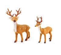 TSLBW Christmas Reindeer Figures 2 Pcs Art Animal Ornament Miniature Forest Animals Figures Standing Deer Elk Decoration
