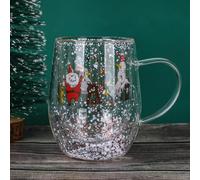 TSLBW Christmas Tree Mug, Double Wall Insulated Glass, 250ml, 7cm x 11cm, Stars & Snowflakes, Reusable, Christmas & Birthday