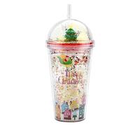TSLBW Christmas Water Tumbler Drinking Tumbler 480ml Plastic Water Cups Christmas Straw Cups Double Wall Cup with Straw and Lid for Cold Water Coffee Juice Smoothies Tea, MONICA-X300