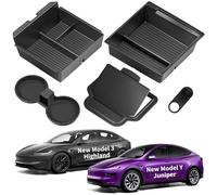 TSLDRV 2024 Newest Center Console Organizer Tray for Tesla Model 3 Highland 2024 [Slide Smoothly] Armrest Hidden Organizer Box Cup Holder for Tesla Model 3 Accessories 2024 Matte Black