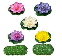 Tsling 12Pcs Artificial Floating Pond Plants Lotus Flower,Lily Pond Ornaments EVA Foam Water Lily Pads+Lotus Leaves,Realistic Waterproof Water Lillies for Pool Aquarium Fish Tank Decor