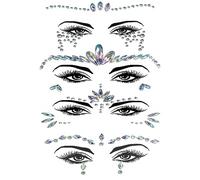 Tsling 4Pcs Gems Face Glitter Stickers Festival Accessories for Women Stick On Top Eyes,Rhinestone Gems Tattoos,Self Adhesive Acrylic Body Tattoos Halloween Christma Carnival Party