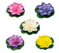 Tsling 5 Pcs Artificial Foam Lotus Flower,Fake Water Lily Plants for Ponds Ornaments,Floating Lotus Flower Pads,Water Lillies Lotus for Outdoor Decoration Aquarium Pool Patio Fountain